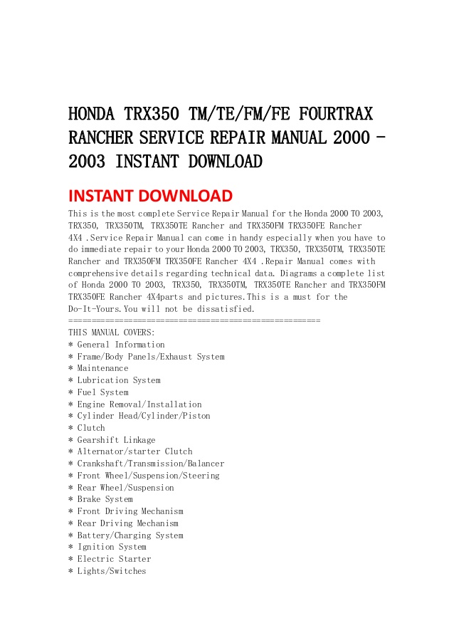 honda trx350 repair manual
